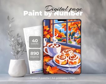 Schilderen op nummer: Kaneelochtend – Gezellige herfstkleurplaat voor iPad en Procreate – Printbare kunst met kaneelbroodjes