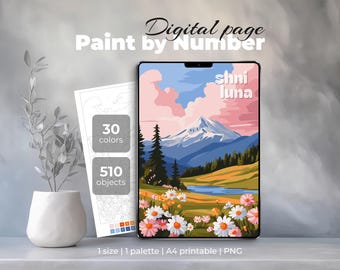 Nature Paint By Number, Landscape Coloring Page, Digital Color By Number, Adults Coloring Sheet, Printable Detailed Coloring