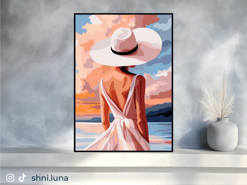 Dibujo para colorear "Mujer y mar", pintura digital por números para adultos, lámina detallada para imprimir, ideal para colorear con Procreate en iPad. imagen 8