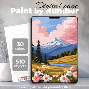 Nature Paint By Number, Landscape Coloring Page, Digital Color By Number, Adults Coloring Sheet, Printable Detailed Coloring