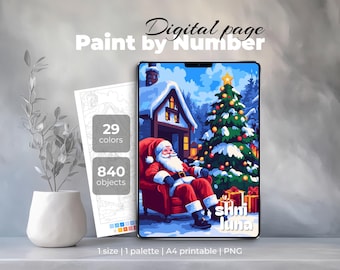 Santa Claus Paint by Number | Digital Holiday Coloring for Adults | Procreate & Printable Page