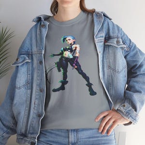 Arcane Inspired Jinx Cotton Tee, Unisex Heavy Anime Graphic T-Shirt, Arcane Gift, Jinx Shirt, Fans Shirt, Arcane Tee, Anime Cotton Tee,