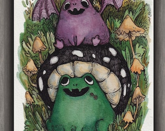 20% Off - Frog Friends- Original Art- 7"x10"