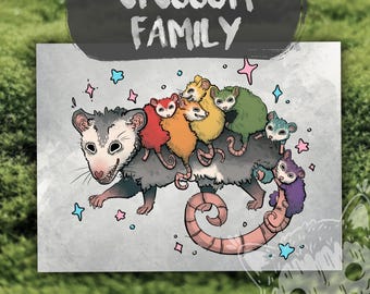 Opossum Family- 8.5x11"