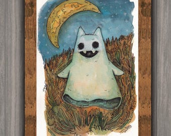 20% Off - Ghost Cat - Original Art- 7"x10"