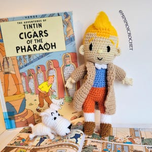 Handmade Crochet Dolls of Tintin and Snowy (Milou) – Iconic Duo from the Adventures of Tintin