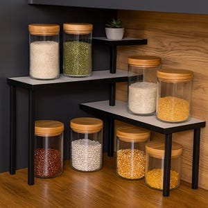 Metal and Wood Shelf – Kitchen Counter Organizer, Spice Rack, Bathroom Storage Stand, Rustic Display Shelf, 3-Tier Shelf