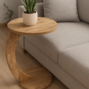 C Table with Wheels, Sofa Side Table, Rolling End Table, Couch Laptop Stand, Small Coffee Table, Rustic Wood Accent – Atlantic Pine