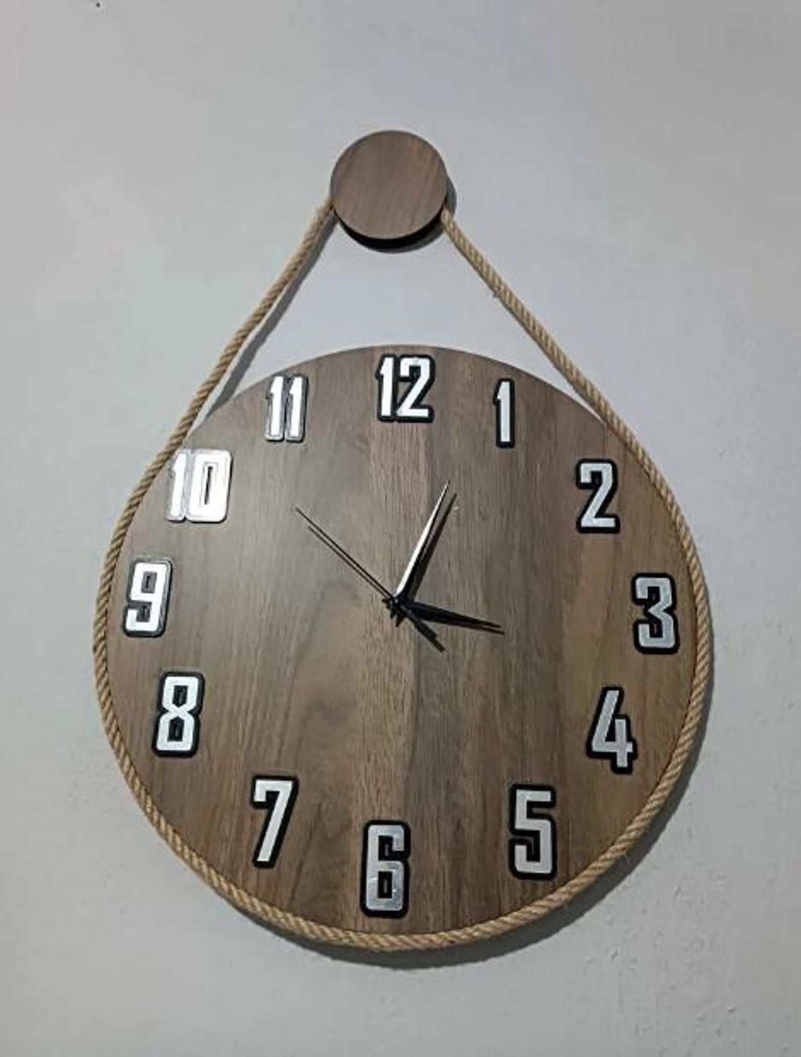 Silver-colored Decorative Wooden Wall Clock With Rope Design - Etsy