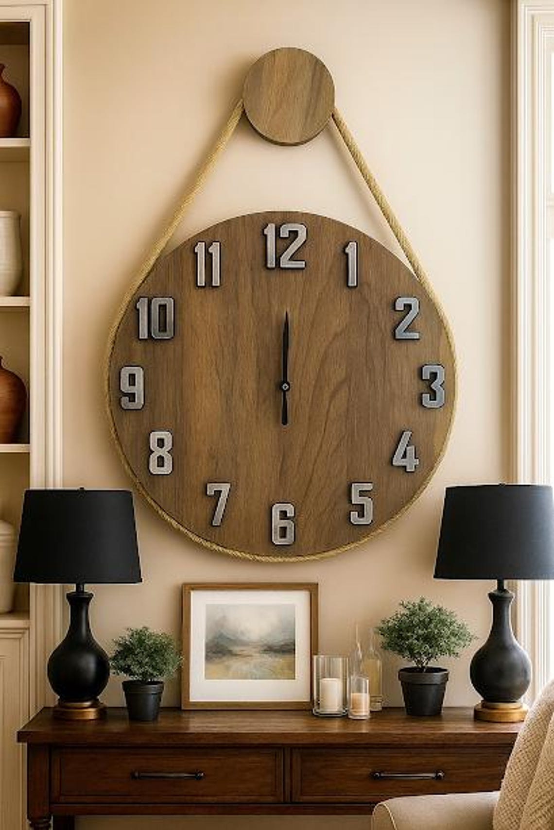 Silver-colored Decorative Wooden Wall Clock With Rope Design - Etsy