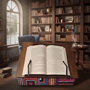 Ergonomic Adjustable Laptop & Book Stand with Storage, Foldable Reading Desk for Bed, Couch and Study