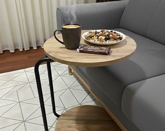 Round C Side Table,  Modern Retro Accent Table for Living Room & Bedroom