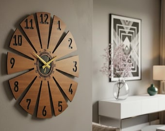 Modern Wooden Wall Clock, Unique Geometric Design, Stylish Home Decor