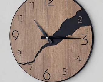 Moderne houten wandklok, artistieke stille houten klok, minimalistische blikvanger voor aan de muur.
