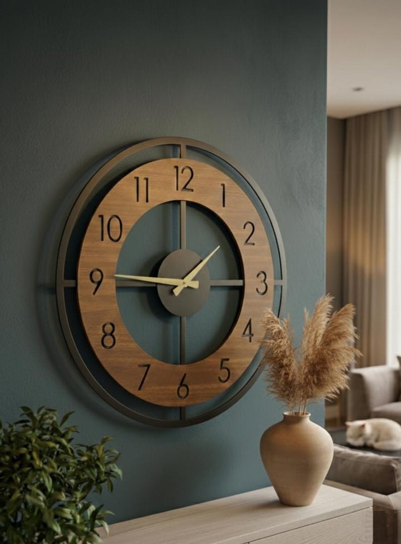 Modern Wooden Wall Clock, Silent Non-ticking Black Walnut Home Decor - Etsy