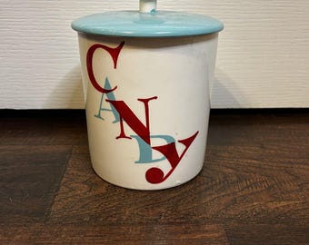 1960 RARE Vintage Holt Howard Candy Pop Up Clown Jar w Lid Blue White Red Take 1