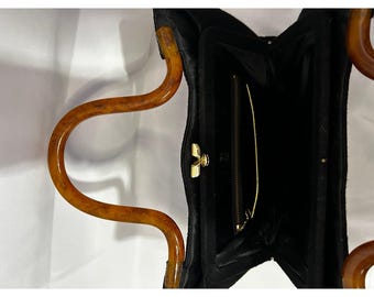 Vintage 1950s Crown Lewis Black Tortoise Top Handle Purse Original Hollywood MCM