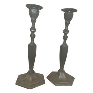 Monarch Silver Co 905 Antique Pewter Victorian Late 1800s Candlesticks Set of 2