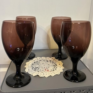 Vintage Set Libbey Renaissance Brandywine Amethyst Purple Stemmed Goblet Glasses