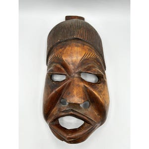 African Tribal Mask Hand Carved Nigerian Wood Art Wall Hanging Warrior Africa