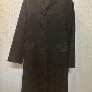 Vintage 90s Nine West Black Brocade Hibiscus Floral Pattern Tailored Coat M