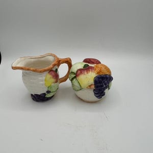 Vintage Fruit Creamer and Sugar Bowl Set Embossed Ceramic Kitchen Decor