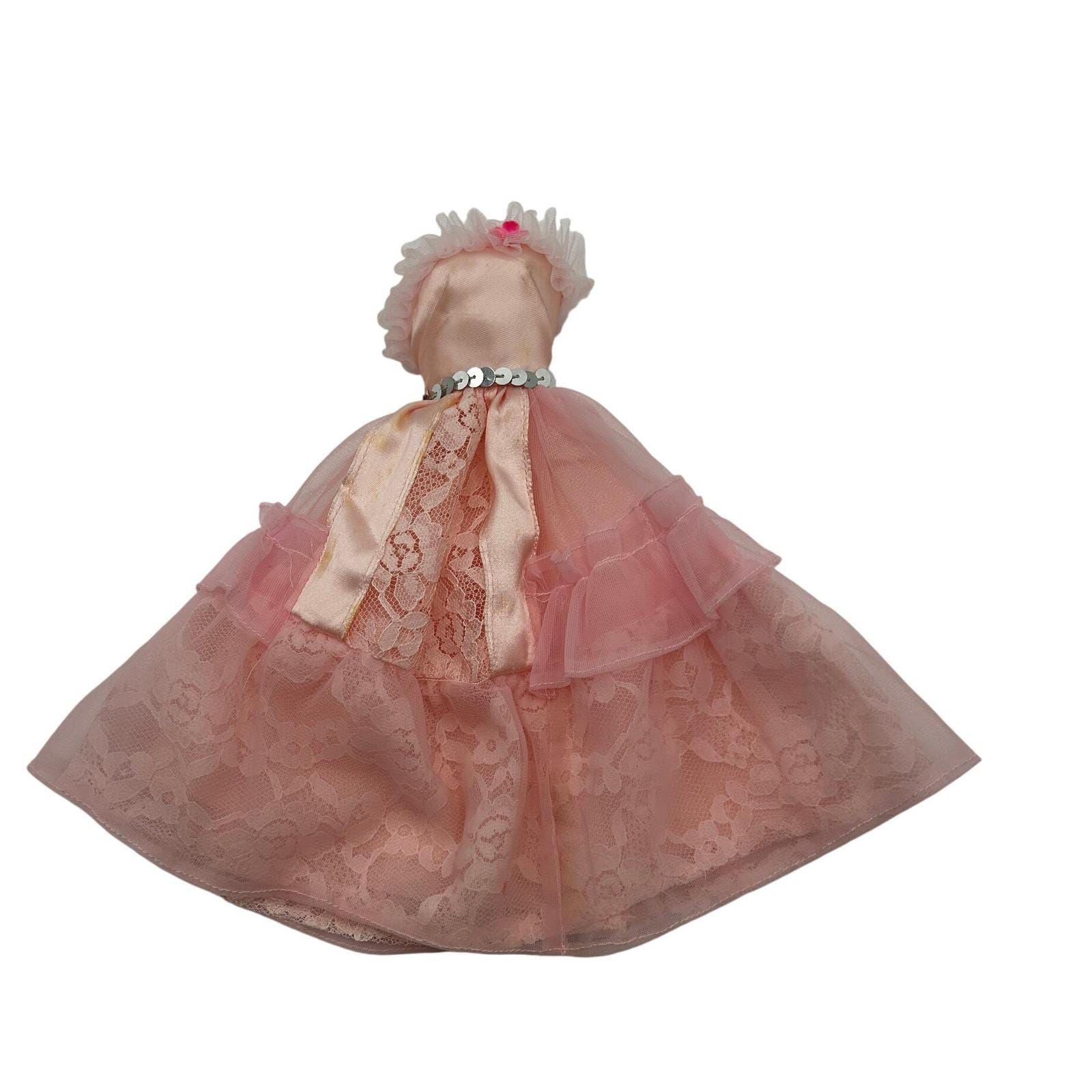 Vintage Pink Lace Barbie Doll Dress Gown Formal Party Outfit