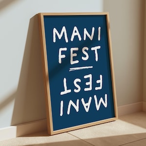 Manifest Wall Art – Citazione ispiratrice stampabile su sfondo blu scuro 2025 motivazione
