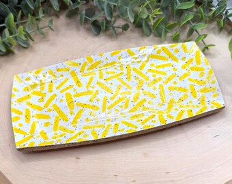 White & Yellow Confetti Rectangle Trinket Dish