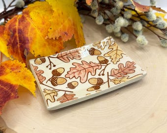 Painted Oak and Acorn Rectangle Trinket Dish