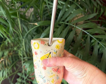 Colorful Moth Ceramic Straw Tumbler