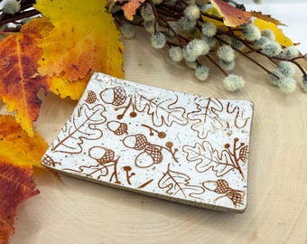 Speckled Oak and Acorn Rectangle Trinket Dish