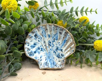 Blue and White Seashell Ceramic Trinket Dish