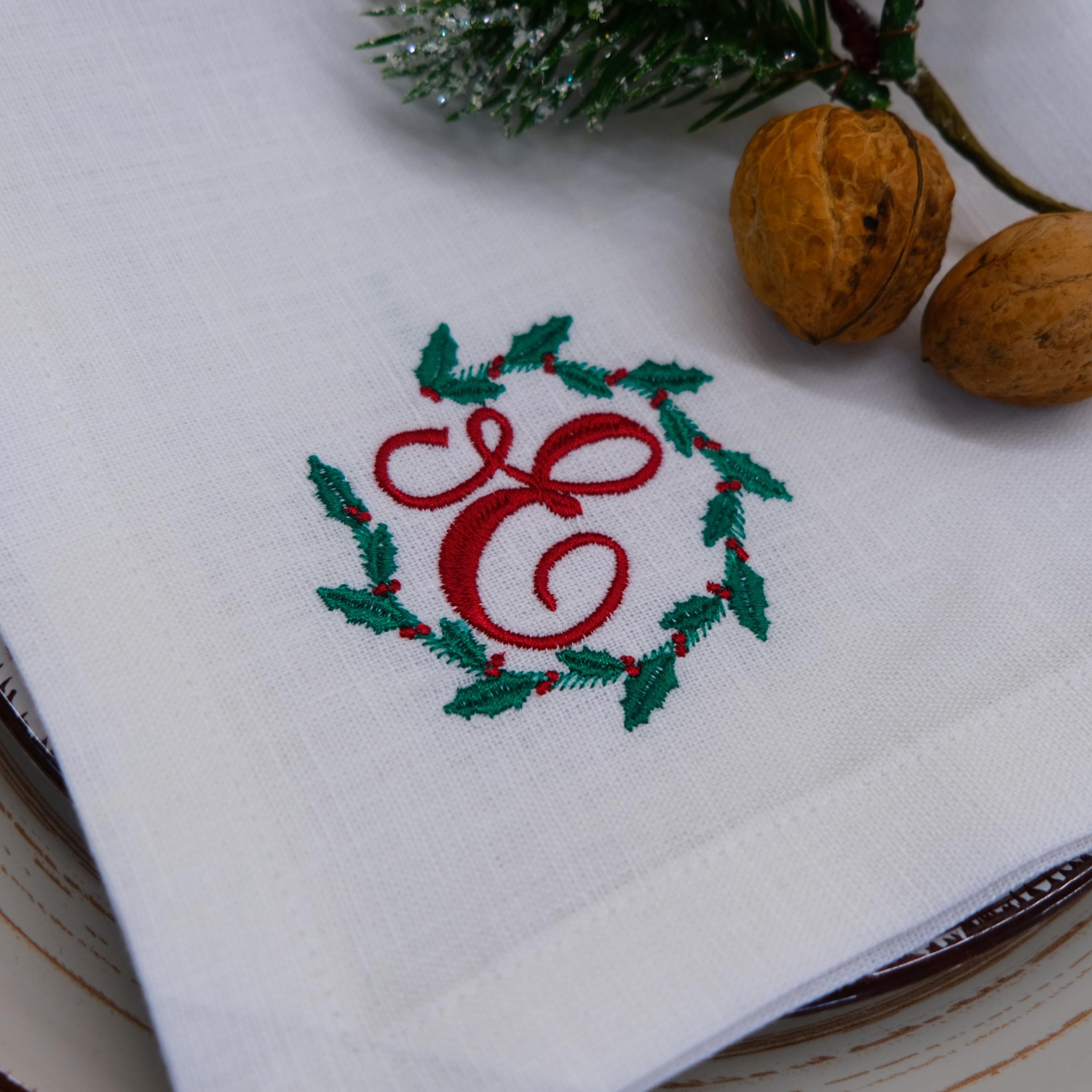 パーソナライズされたクリスマスリネンナプキン6枚セット：刺繍