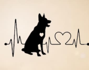 German Shepherd Heartbeat Vinyl Decal: Car, Laptop, Mug