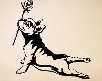 Boston Terrier Decal with Rose: Car, Laptop, Tumbler Vinyl Decal Sticker