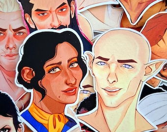 May include: A collection of die-cut stickers featuring various illustrated character portraits. The artwork displays diverse individuals with distinct facial features, hairstyles, and expressions, rendered in a vibrant, colorful digital art style.
