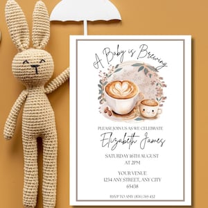 Coffee Baby Shower Invite: Neutral Brewing Theme (Editable Canva Template)