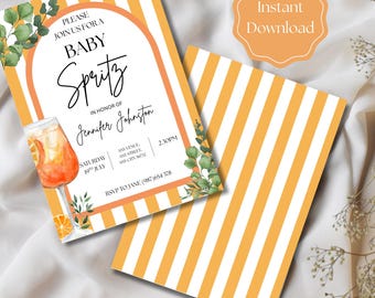 Aperol Spritz-babyshoweruitnodiging: genderneutraal, cocktailthema (digitale download)