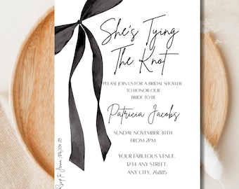 She's Tying The Knot Bridal Shower Invite | Coquette | Black Bow | Bride to Be