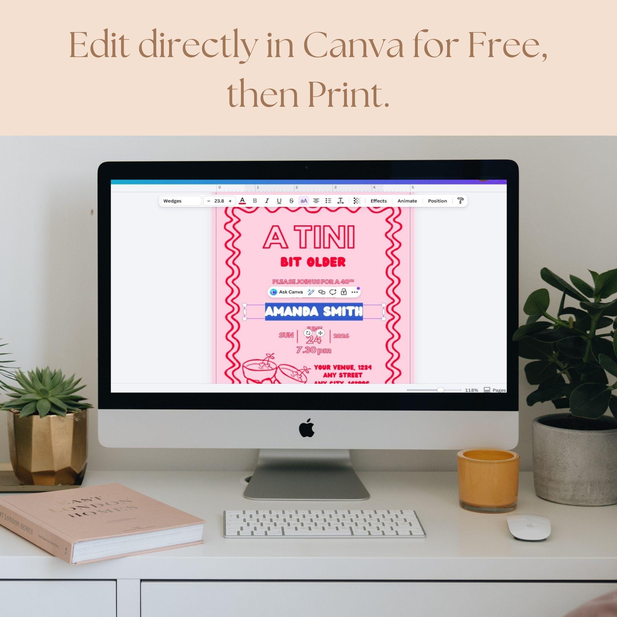 A Tini Bit Older Editable Birthday Invitation | Wavy Border | Pink ...