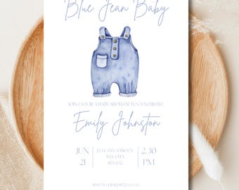 Blue Jean Baby Shower Invitation: Denim Romper Theme (Digital Download)