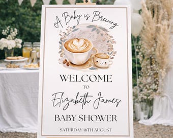 Welkomstbord babyshower koffie: bewerkbare canvassjabloon (digitale download)