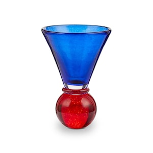Shot Cocktail Glasses of 1930s-era Hollywood, Cocktail Glass With Blue and Red, Handcrafted Recycled Glass Martini Coupe