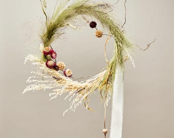 Fleurs séchées, couronnes de fleurs séchées, bouquet de fleurs séchées, fleur, fleur stabilisée, décoration d'intérieur, décoration de maison de vacances, action de grâces, Noël