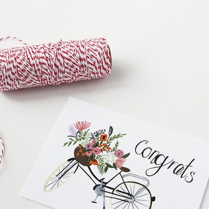 Greeting Card Bike Congrats Basket of Florals Foliage Congratulations Note Card Greeting Friendship image 2