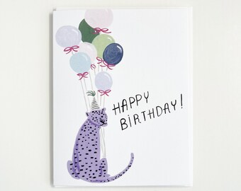 Birthday - Purple - Cheetah - Balloons - Note - Blank