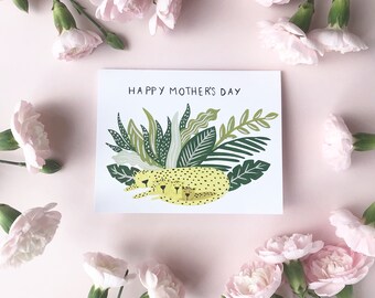 Mother's Day - Cheetah - Mom - Cubs - Blank - Local - Foliage