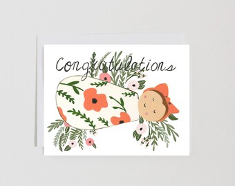 Congratulations  Baby- New Baby - Florals - Swaddled - Bundle of Joy - Blank inside - Toronto