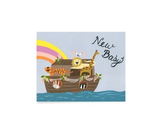 BABY - Card - Baby - Noah's Ark - Animals - note - blank - baby shower